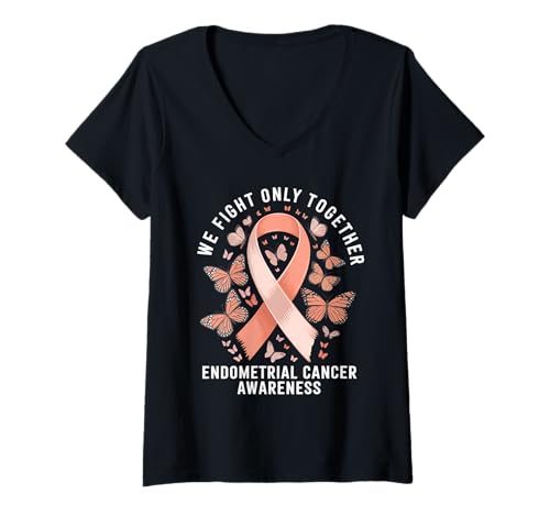 Damen Endometrial Cancer Awareness Pfirsichband T-Shirt mit V-Ausschnitt Damen Endometrial Cancer Awareness Pfirsichband T-Shirt mit V-Ausschnitt von Support Endometrial Awareness Month