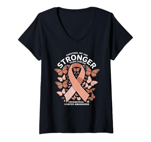 Damen Endometrial Cancer Awareness Pfirsichband T-Shirt mit V-Ausschnitt Damen Endometrial Cancer Awareness Pfirsichband T-Shirt mit V-Ausschnitt von Support Endometrial Awareness Month