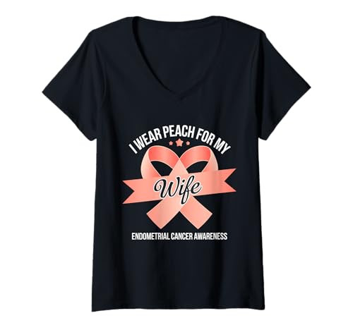 Damen Endometrial Cancer Awareness Pfirsichband T-Shirt mit V-Ausschnitt von Support Endometrial Awareness Month