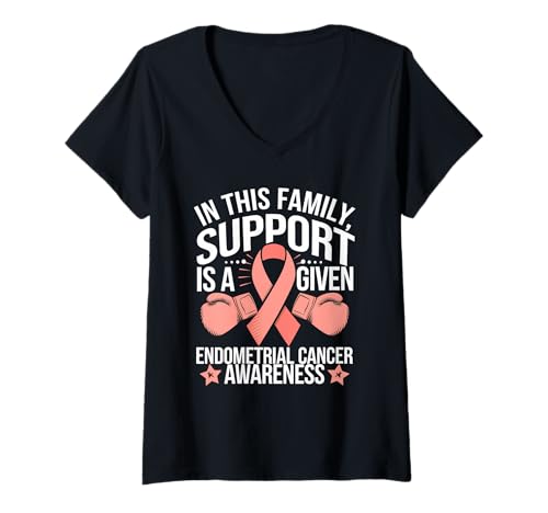 Damen Endometrial Cancer Awareness Pfirsichband T-Shirt mit V-Ausschnitt Damen Endometrial Cancer Awareness Pfirsichband T-Shirt mit V-Ausschnitt von Support Endometrial Awareness Month
