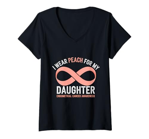 Damen Endometrial Cancer Awareness Pfirsichband T-Shirt mit V-Ausschnitt von Support Endometrial Awareness Month