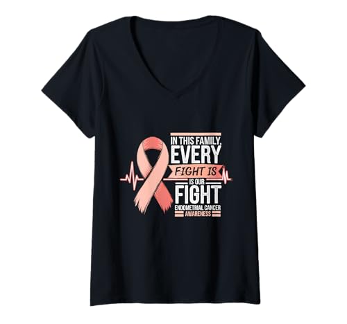Damen Endometrial Cancer Awareness Pfirsichband T-Shirt mit V-Ausschnitt Damen Endometrial Cancer Awareness Pfirsichband T-Shirt mit V-Ausschnitt von Support Endometrial Awareness Month