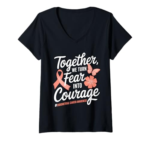 Damen Endometrial Cancer Awareness Pfirsichband T-Shirt mit V-Ausschnitt Damen Endometrial Cancer Awareness Pfirsichband T-Shirt mit V-Ausschnitt von Support Endometrial Awareness Month