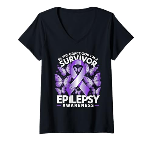 Damen Band für Epilepsie-Bewusstseinsmonat I'm A Survivor, Violett T-Shirt mit V-Ausschnitt Damen Band für Epilepsie-Bewusstseinsmonat I'm A Survivor, Violett T-Shirt mit V-Ausschnitt von Support Epilepsy Awareness Month