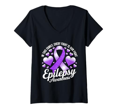 Damen Epilepsie-Bewusstsein Violettes Band Every Fight is Our Fight T-Shirt mit V-Ausschnitt von Support Epilepsy Awareness Month