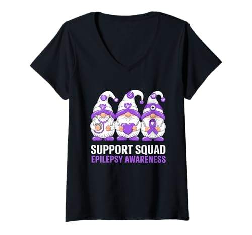 Damen Epilepsie-Bewusstseins-Gnom-Unterstützungs-Truppe, Violettes Band T-Shirt mit V-Ausschnitt Damen Epilepsie-Bewusstseins-Gnom-Unterstützungs-Truppe, Violettes Band T-Shirt mit V-Ausschnitt von Support Epilepsy Awareness Month