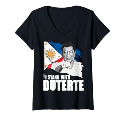 Damen Ich unterstütze Duterte Bring Tatay Digong Rodrigo PRRD nach Hause T-Shirt mit V-Ausschnitt Damen Ich unterstütze Duterte Bring Tatay Digong Rodrigo PRRD nach Hause T-Shirt mit V-Ausschnitt von Support Former President Rodrigo Duterte ICC