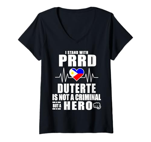 Damen Ich unterstütze die PRRD Duterte als Held, nicht als Krimineller T-Shirt mit V-Ausschnitt Damen Ich unterstütze die PRRD Duterte als Held, nicht als Krimineller T-Shirt mit V-Ausschnitt von Support Former President Rodrigo Duterte ICC
