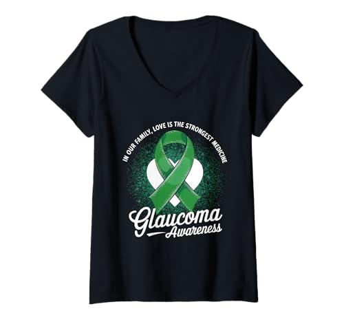 Damen Glaukom Bewusstsein Liebe Stärkste Medizin Grünes Band T-Shirt mit V-Ausschnitt Damen Glaukom Bewusstsein Liebe Stärkste Medizin Grünes Band T-Shirt mit V-Ausschnitt von Support Glaucoma Awareness Month