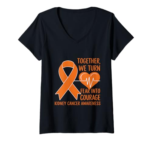 Damen Angst Macht Mut, Orangenband, Bewusstsein für Nierenkrebs T-Shirt mit V-Ausschnitt Damen Angst Macht Mut, Orangenband, Bewusstsein für Nierenkrebs T-Shirt mit V-Ausschnitt von Support Kidney Cancer Awareness Month