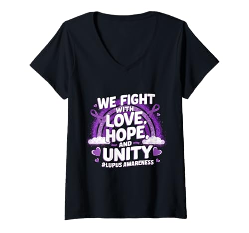 Damen Lupus Bewusstseinsmonat lila Band Love Hope Unity T-Shirt mit V-Ausschnitt Damen Lupus Bewusstseinsmonat lila Band Love Hope Unity T-Shirt mit V-Ausschnitt von Support Lupus Awareness Month