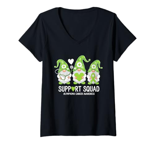 Damen Gnomie Squad mit grünem Band für Lymphomkrebs-Bewusstsein T-Shirt mit V-Ausschnitt Damen Gnomie Squad mit grünem Band für Lymphomkrebs-Bewusstsein T-Shirt mit V-Ausschnitt von Support Lymphoma Cancer Awareness Month