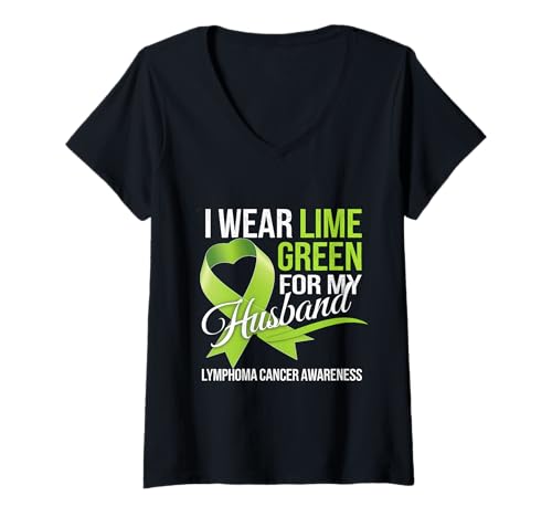 Damen Lymphom-Krebs-Bewusstsein Limettengrün für Meinen Mann T-Shirt mit V-Ausschnitt Damen Lymphom-Krebs-Bewusstsein Limettengrün für Meinen Mann T-Shirt mit V-Ausschnitt von Support Lymphoma Cancer Awareness Month