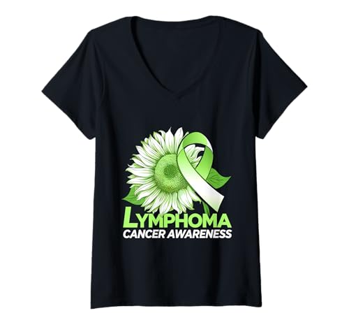 Damen Lymphomkrebs-Bewusstseins-Monat, grünes Band, Sonnenblume T-Shirt mit V-Ausschnitt Damen Lymphomkrebs-Bewusstseins-Monat, grünes Band, Sonnenblume T-Shirt mit V-Ausschnitt von Support Lymphoma Cancer Awareness Month