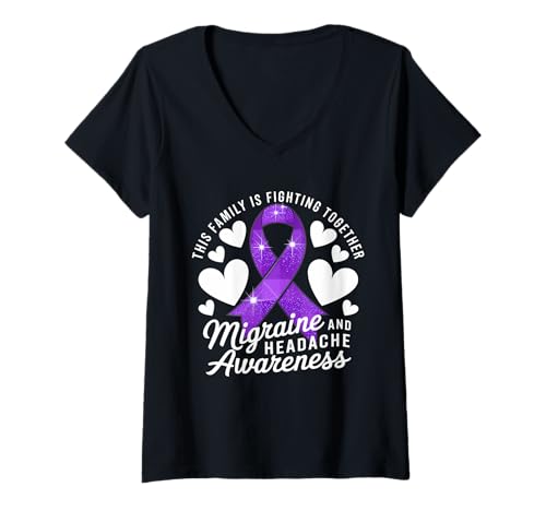 Damen Migräne Kopfschmerzen Bewusstsein lila Band Kampf zusammen T-Shirt mit V-Ausschnitt Damen Migräne Kopfschmerzen Bewusstsein lila Band Kampf zusammen T-Shirt mit V-Ausschnitt von Support Migraine Awareness Month