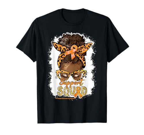 Damen Support Squad Afro Messy Bun Leopard MS Awareness T-Shirt Damen Support Squad Afro Messy Bun Leopard MS Awareness T-Shirt von Support Multiple Sclerosis Awareness