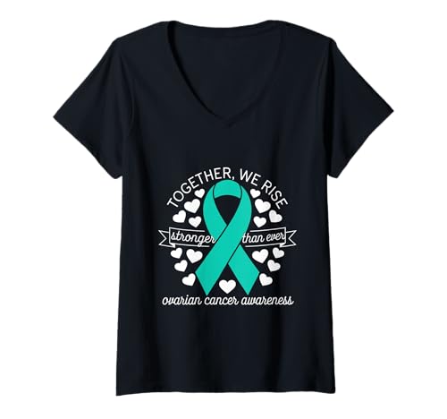 Damen Bewusstsein für Eierstockkrebs Together We Rise Teal Ribbon T-Shirt mit V-Ausschnitt Damen Bewusstsein für Eierstockkrebs Together We Rise Teal Ribbon T-Shirt mit V-Ausschnitt von Support Ovarian Cancer Awareness Month