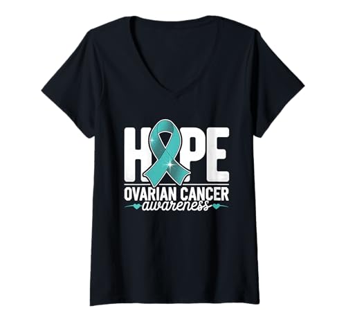 Damen Ovarian Awareness Hope Ovarian Cancer Survivor Blaugrün T-Shirt mit V-Ausschnitt Damen Ovarian Awareness Hope Ovarian Cancer Survivor Blaugrün T-Shirt mit V-Ausschnitt von Support Ovarian Cancer Awareness Month