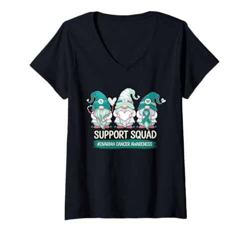 Damen Ovarian Cancer Awareness Support Squad Zwerg Blaugrün Band T-Shirt mit V-Ausschnitt Damen Ovarian Cancer Awareness Support Squad Zwerg Blaugrün Band T-Shirt mit V-Ausschnitt von Support Ovarian Cancer Awareness Month