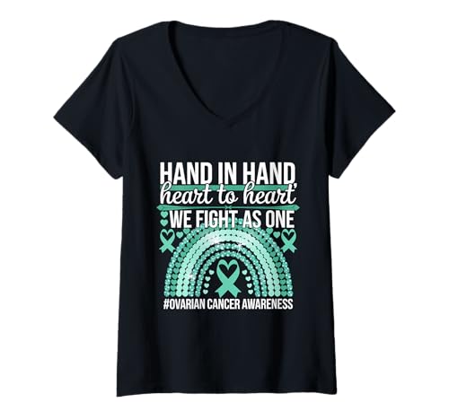 Damen Wir bekämpfen das Bewusstsein für Eierstockkrebs wie EIN blaugrünes Band T-Shirt mit V-Ausschnitt Damen Wir bekämpfen das Bewusstsein für Eierstockkrebs wie EIN blaugrünes Band T-Shirt mit V-Ausschnitt von Support Ovarian Cancer Awareness Month