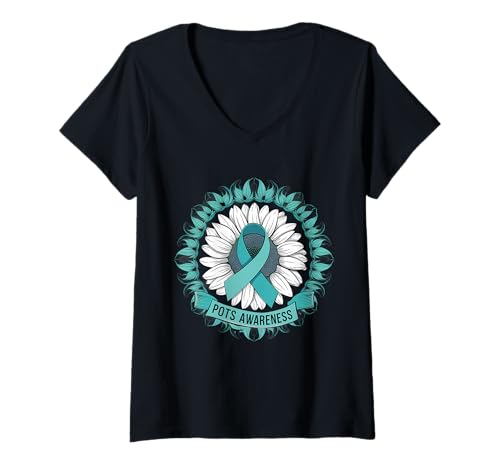 Damen Pots Awareness Postural Orthostatic Tachykardie Syndrom T-Shirt mit V-Ausschnitt Damen Pots Awareness Postural Orthostatic Tachykardie Syndrom T-Shirt mit V-Ausschnitt von Support POTS Awareness Month