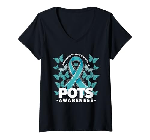 Damen Pots Awareness Postural Orthostatic Tachykardie Syndrom T-Shirt mit V-Ausschnitt Damen Pots Awareness Postural Orthostatic Tachykardie Syndrom T-Shirt mit V-Ausschnitt von Support POTS Awareness Month
