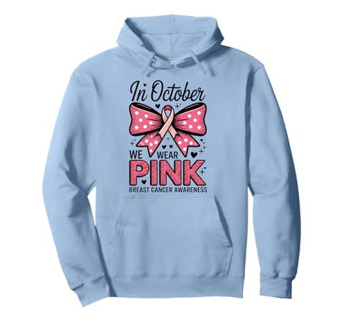 Im Oktober tragen wir rosa Awareness Bow Ribbon Frauen Pullover Hoodie Im Oktober tragen wir rosa Awareness Bow Ribbon Frauen Pullover Hoodie von Support Pink Ribbon Breast Cancer Awareness