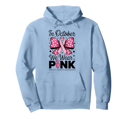 Im Oktober tragen wir rosa Awareness Bow Ribbon Frauen Pullover Hoodie Im Oktober tragen wir rosa Awareness Bow Ribbon Frauen Pullover Hoodie von Support Pink Ribbon Breast Cancer Awareness