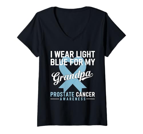 Damen Hellblaues Band für Prostatakrebs-Bewusstsein für Meinen Opa T-Shirt mit V-Ausschnitt Damen Hellblaues Band für Prostatakrebs-Bewusstsein für Meinen Opa T-Shirt mit V-Ausschnitt von Support Prostate Cancer Awareness Month