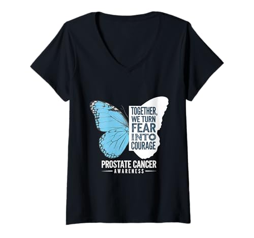 Damen Prostata-Bewusstsein hellblaues Band Angst in Mut T-Shirt mit V-Ausschnitt Damen Prostata-Bewusstsein hellblaues Band Angst in Mut T-Shirt mit V-Ausschnitt von Support Prostate Cancer Awareness Month