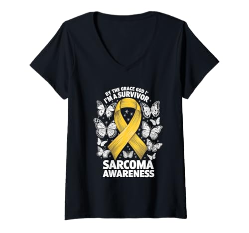 Damen Sarkombewusstsein Ich bin ein Überlebender Sarkom-Krebsüberlebender T-Shirt mit V-Ausschnitt Damen Sarkombewusstsein Ich bin ein Überlebender Sarkom-Krebsüberlebender T-Shirt mit V-Ausschnitt von Support Sarcoma Cancer Awareness Month