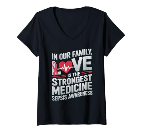 Damen Sepsis Bewusstsein Septikämie T-Shirt mit V-Ausschnitt von Support Sepsis Awareness Month