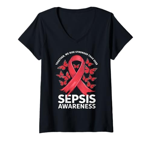 Damen Sepsis Bewusstsein Septikämie T-Shirt mit V-Ausschnitt Damen Sepsis Bewusstsein Septikämie T-Shirt mit V-Ausschnitt von Support Sepsis Awareness Month