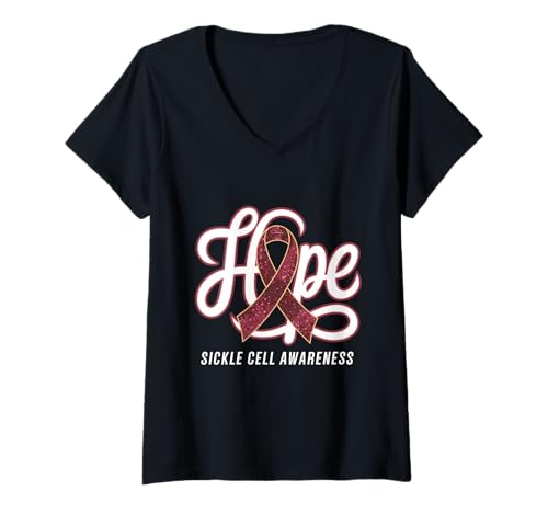 Damen Sichelzellen-Bewusstsein Burgunderrotes Band Hoffnungsanämie T-Shirt mit V-Ausschnitt Damen Sichelzellen-Bewusstsein Burgunderrotes Band Hoffnungsanämie T-Shirt mit V-Ausschnitt von Support Sickle Cell Awareness Month