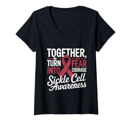 Damen Sichelzellen-Bewusstsein Monat Anämie Wir verwandeln Angst in Mut T-Shirt mit V-Ausschnitt Damen Sichelzellen-Bewusstsein Monat Anämie Wir verwandeln Angst in Mut T-Shirt mit V-Ausschnitt von Support Sickle Cell Awareness Month