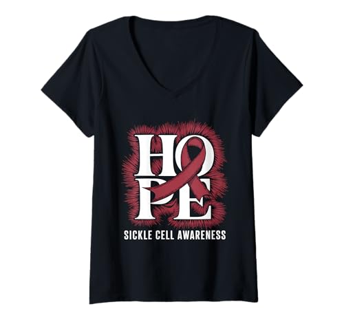 Damen Sichelzellen-Bewusstsein Monat Hoffnung Sichelzellen-Überlebender T-Shirt mit V-Ausschnitt Damen Sichelzellen-Bewusstsein Monat Hoffnung Sichelzellen-Überlebender T-Shirt mit V-Ausschnitt von Support Sickle Cell Awareness Month