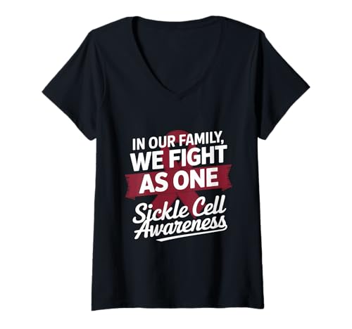 Damen Sichelzellen-Bewusstsein We Fight As One Burgunderrotes Band T-Shirt mit V-Ausschnitt Damen Sichelzellen-Bewusstsein We Fight As One Burgunderrotes Band T-Shirt mit V-Ausschnitt von Support Sickle Cell Awareness Month