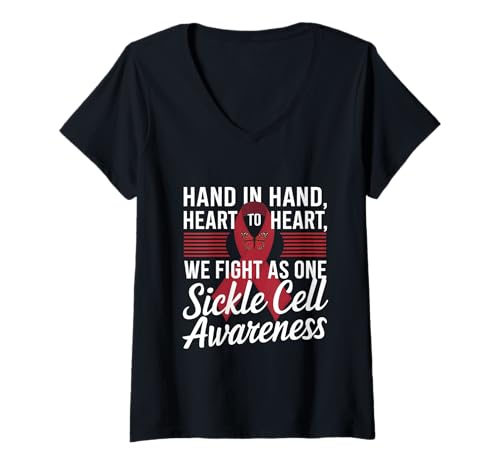 Damen Sichelzellen-Bewusstseinsband, Burgunderrot, We Fight As One T-Shirt mit V-Ausschnitt Damen Sichelzellen-Bewusstseinsband, Burgunderrot, We Fight As One T-Shirt mit V-Ausschnitt von Support Sickle Cell Awareness Month