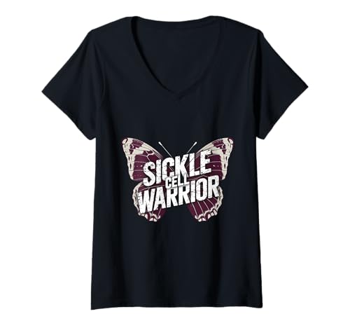 Damen Sichelzellenkrieger Burgunderrotes Band Sichelzellen-Bewusstsein T-Shirt mit V-Ausschnitt Damen Sichelzellenkrieger Burgunderrotes Band Sichelzellen-Bewusstsein T-Shirt mit V-Ausschnitt von Support Sickle Cell Awareness Month