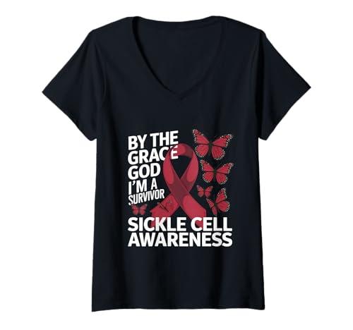 Damen Sickle Cell Awareness Month I'm A Survivor Burgunderrotes Band T-Shirt mit V-Ausschnitt Damen Sickle Cell Awareness Month I'm A Survivor Burgunderrotes Band T-Shirt mit V-Ausschnitt von Support Sickle Cell Awareness Month