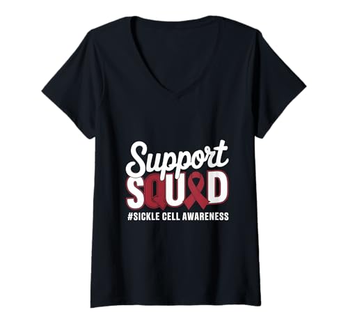 Damen Support Squad Burgunderrotes Band Sichelzellen-Bewusstsein T-Shirt mit V-Ausschnitt Damen Support Squad Burgunderrotes Band Sichelzellen-Bewusstsein T-Shirt mit V-Ausschnitt von Support Sickle Cell Awareness Month