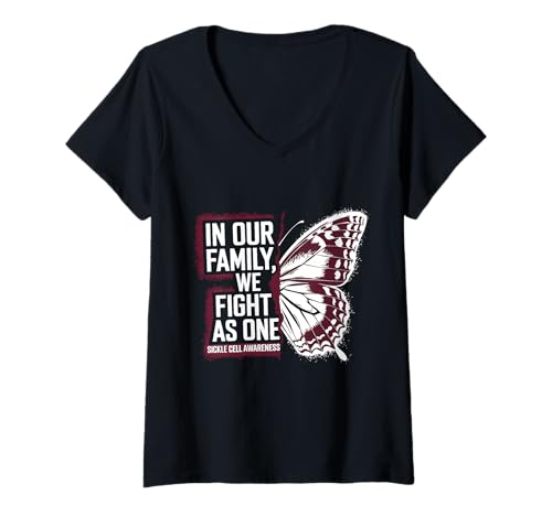 Damen We Fight As One Sichelzellen-Bewusstsein Schmetterlingsanämie T-Shirt mit V-Ausschnitt Damen We Fight As One Sichelzellen-Bewusstsein Schmetterlingsanämie T-Shirt mit V-Ausschnitt von Support Sickle Cell Awareness Month