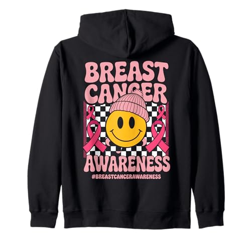 Groovy Pink Ribbon Breast Cancer Awareness Women Men Kapuzenjacke von Support Squad Breast Cancer Awareness Month Decor