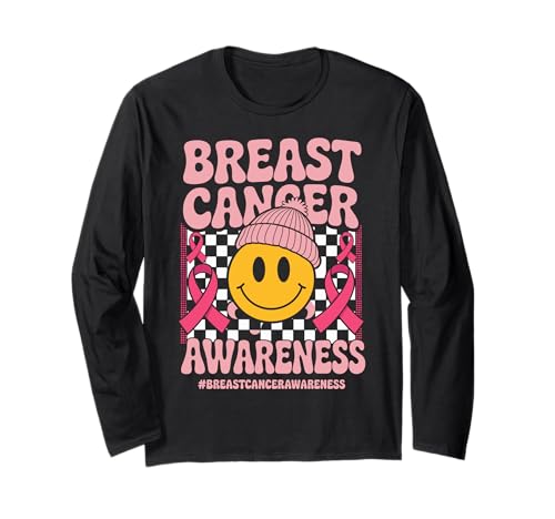 Groovy Pink Ribbon Breast Cancer Awareness Women Men Langarmshirt von Support Squad Breast Cancer Awareness Month Decor