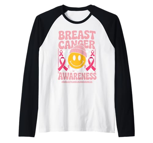 Groovy Pink Ribbon Breast Cancer Awareness Women Men Raglan von Support Squad Breast Cancer Awareness Month Decor
