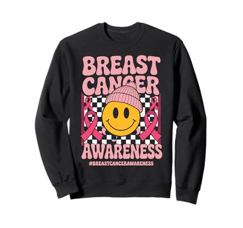Groovy Pink Ribbon Breast Cancer Awareness Women Men Sweatshirt von Support Squad Breast Cancer Awareness Month Decor