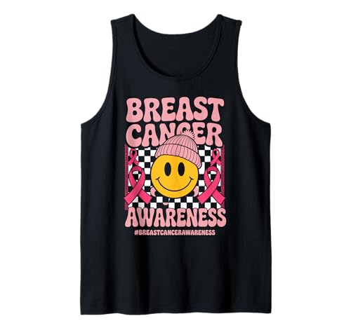 Groovy Pink Ribbon Breast Cancer Awareness Women Men Tank Top von Support Squad Breast Cancer Awareness Month Decor
