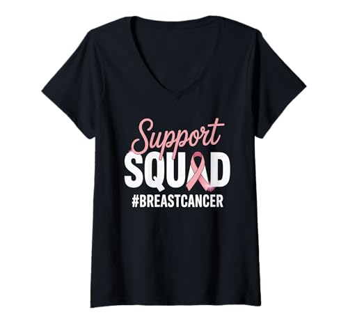Damen Brustkrebs-Frauen-Bewusstsein rosa Band T-Shirt mit V-Ausschnitt von Support Squad Cancer