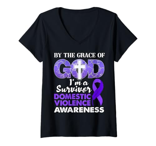 Damen Von The Grace God I'm A Survivor Bewusstsein für häusliche Gewalt T-Shirt mit V-Ausschnitt Damen Von The Grace God I'm A Survivor Bewusstsein für häusliche Gewalt T-Shirt mit V-Ausschnitt von Support Squad Domestic Violence Awareness