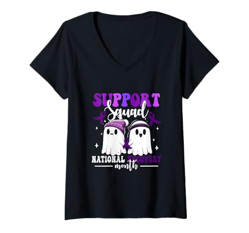 Damen Unterstützungsteam Nationaler Erholungsmonat Suchtgenesung T-Shirt mit V-Ausschnitt von Support-Squad National Recovery Month Addiction